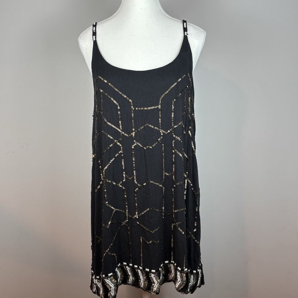 Love Sam Anthropologie Black Cocktail Beaded Mini Dress Small Date Night Party